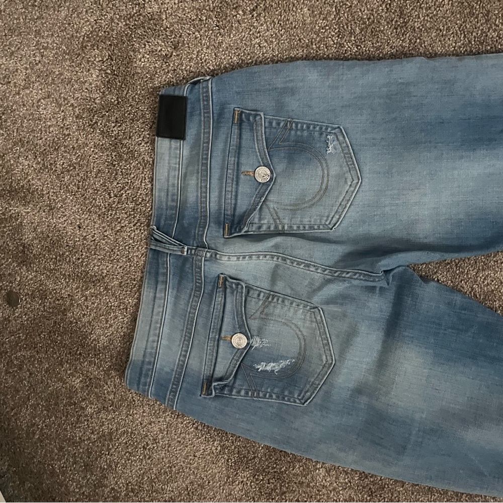 True Religion Blue Straight Leg Jeans with Distressed Details - Picture 5 of 6
